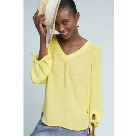 Anthropologie Tops - Anthropologie Maeve Verona Tied-Sleeve Top Bright Yellow